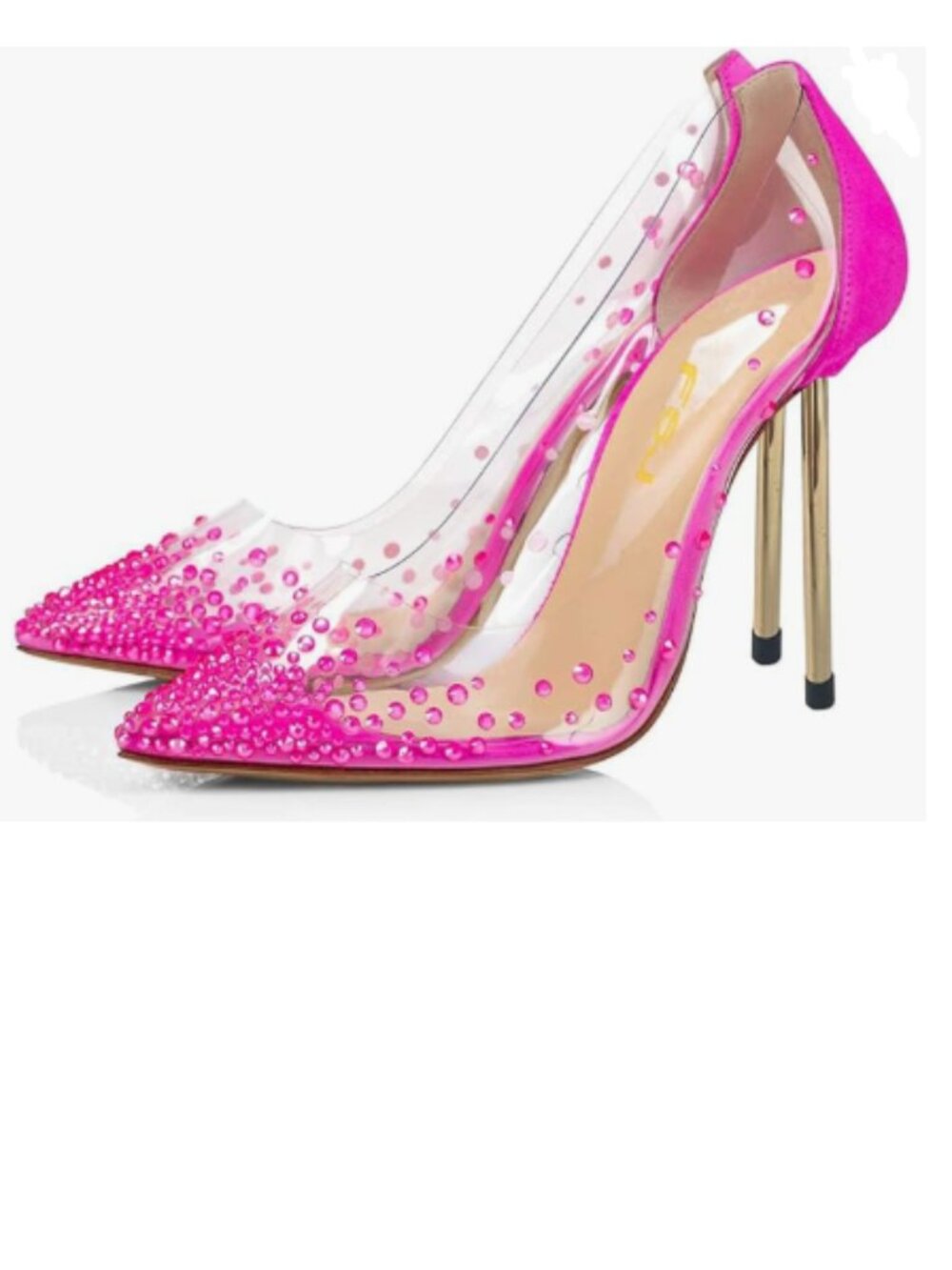 FSJ Fuchsia Studded Pointed Toe Transparent Pumps High Heels Shoes